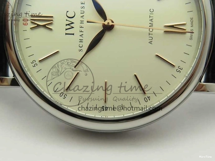 MIROTIME 0309 Portofino Automatic SS FKF 1:1 Best Edition White Dial RG Markers on Black Leather Strap A Stretchable 7141